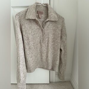 HM beige knitted collar polo sweater
